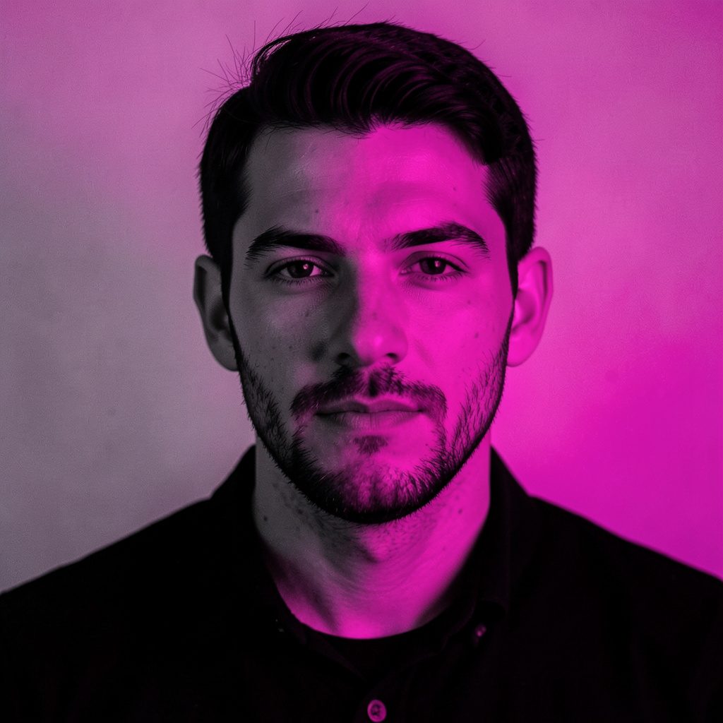 Revista sobre mesa con luz suave, tonos crema y magenta, atmósfera editorial elegante